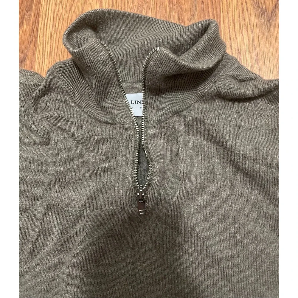 Lindbergh Sweater Mens Medium Quarter Zip Cotton Stretch Pullover Olive